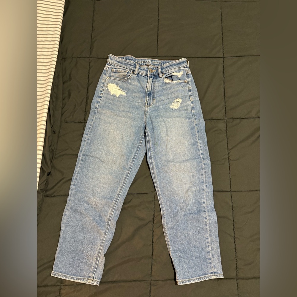 American Eagle Outfitters Light Blue Distressed Straight Leg Jeans